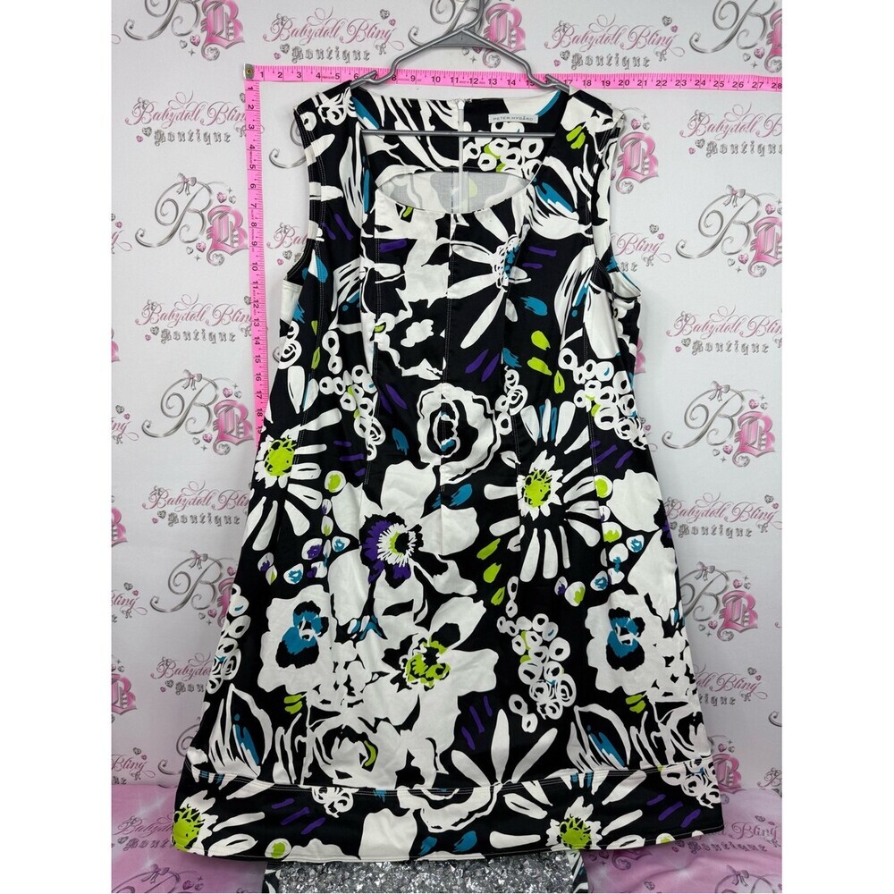 Peter Nygård Black Floral Shift Dress with White, Blue & Lime Accents